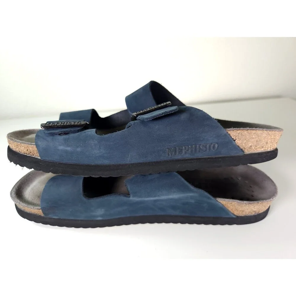 Mephisto Nerio Men's Sandal Blue Navy Nubuck Leather Slide Comfort Mule US 9